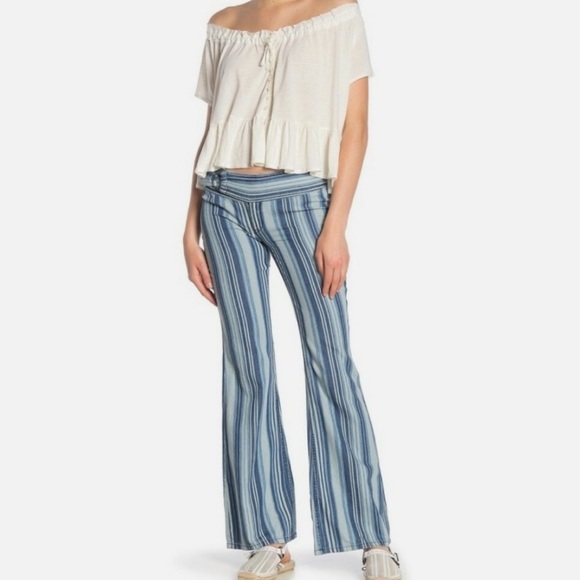 Free People Pants - Free People We The Free Indigo Haze Journey Striped Flare Retro Pants